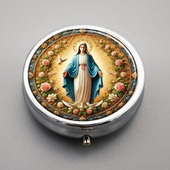 Virgin Mary Metal Pill Box 3 Compartment Portable Organizer