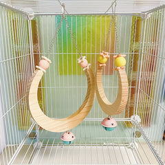 Parrot Supplies Moon Shaped Wooden Bell Puzzle Swing Stand Cloud Ladder