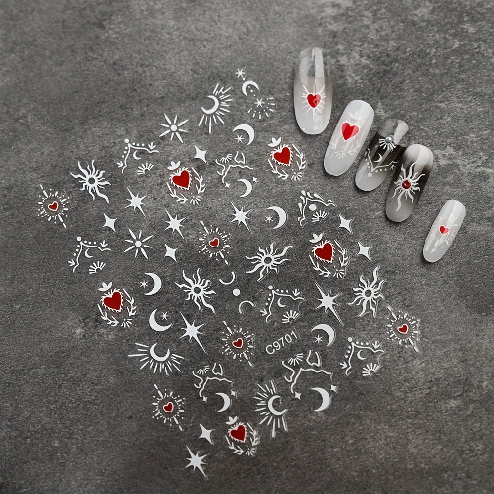 Bronzing Love Heart Star Moon Nail Stickers Geometric Line Nail Decals