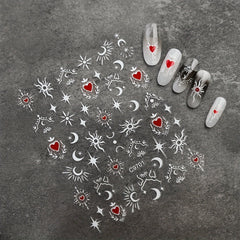 Bronzing Love Heart Star Moon Nail Stickers Geometric Line Nail Decals