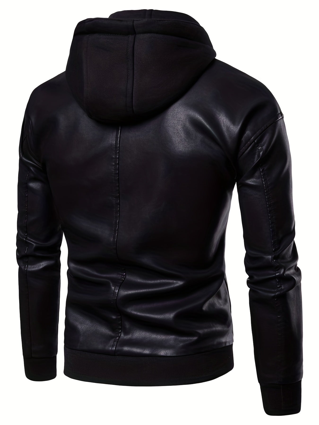 Men's PU Hooded Biker Jacket Zip Up Faux Leather