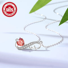 Infinity Love Heart Pendant Necklace with Red Zirconia 925 Sterling Silver