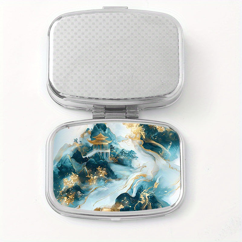 Vintage Marble Print Square Pill Organizer with 2 Compartments