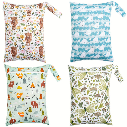 4pcs Wet Bags Reusable Zippered Pocket Cloth Diaper Wet Dry Bags