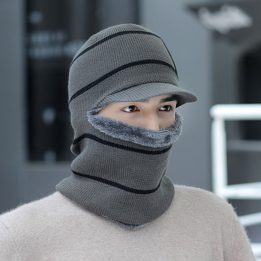 Men's Knitted Hat Muffler Autumn Winter Warm Windproof Wool Hat