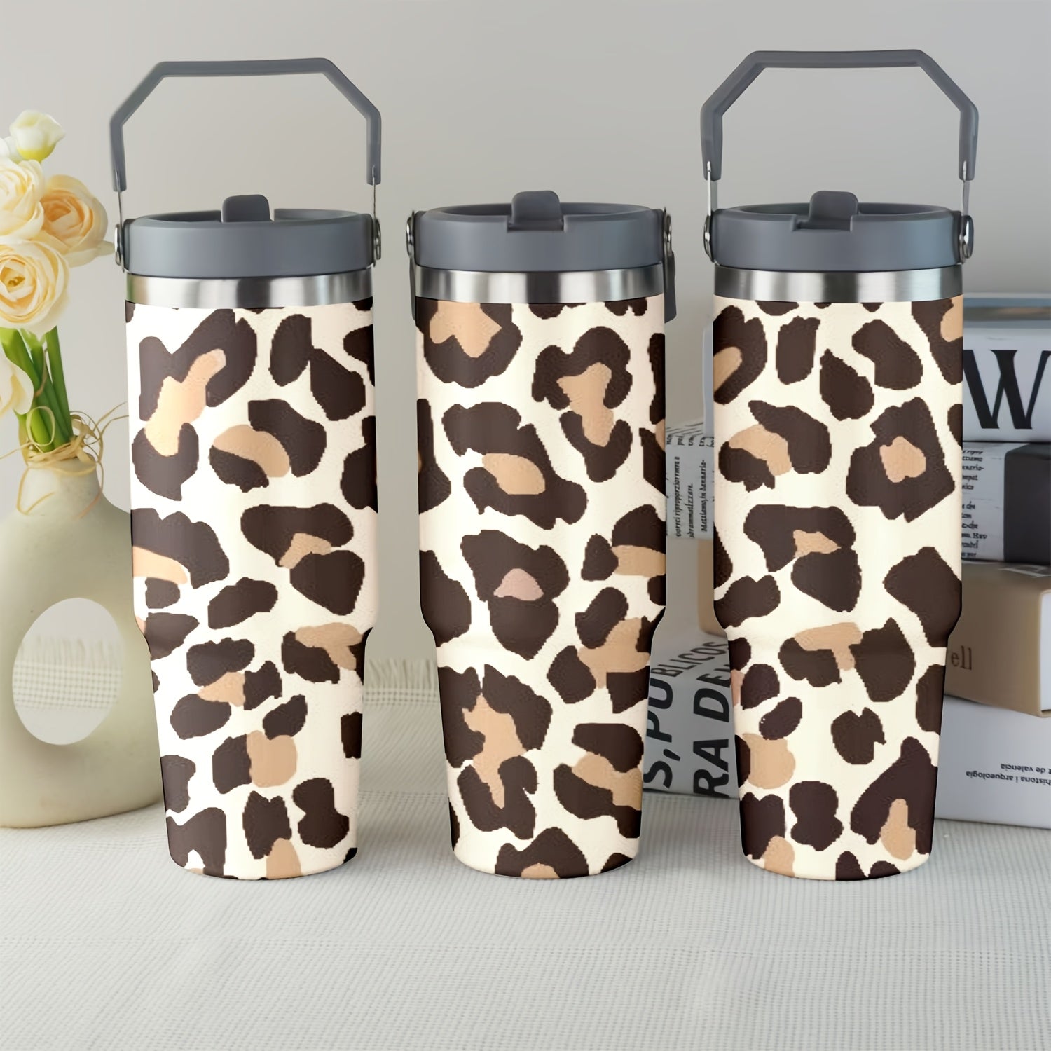 30oz Leopard Print Stainless Steel Travel Mug Insulated Hot/Cold