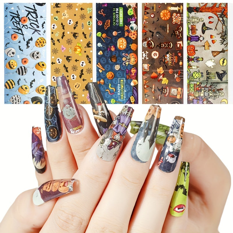 Halloween Christmas Nail Foil Sticker Pumpkin Ghost Bat Santa Snowflake Decals