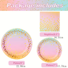 30pcs 10 Guest Party Supplies Disposable Tableware Set Pink Golden Decor