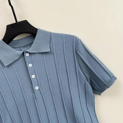 Mens Striped Polo Shirt Solid V Neck Sweater Summer