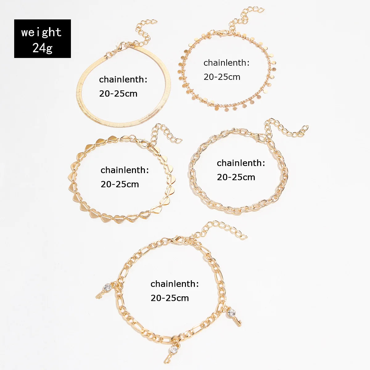 5Pcs Heart Anklet Chain Set for Women, Boho Foot Jewelry Gift