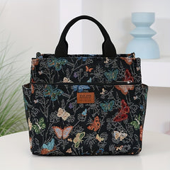 Vintage Floral & Letter Print Lunch Tote, Large Capacity