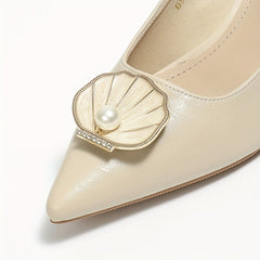 Women's Pearl Shell Pointed Toe Stiletto Heels