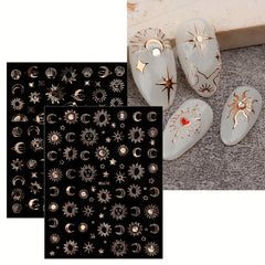 Colorful Moon Star Sun Nail Art Stickers Decals Self Adhesive Pegatinas