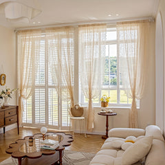 French Romantic Lace Sheer Curtain with Faux Pearl Detail