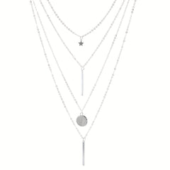 Layered Star Round Pendant Necklace For Women