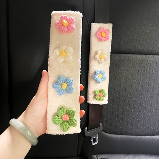2pcs Car Seat Belt Cover Hyuna Flower Plush Shoulder Protector