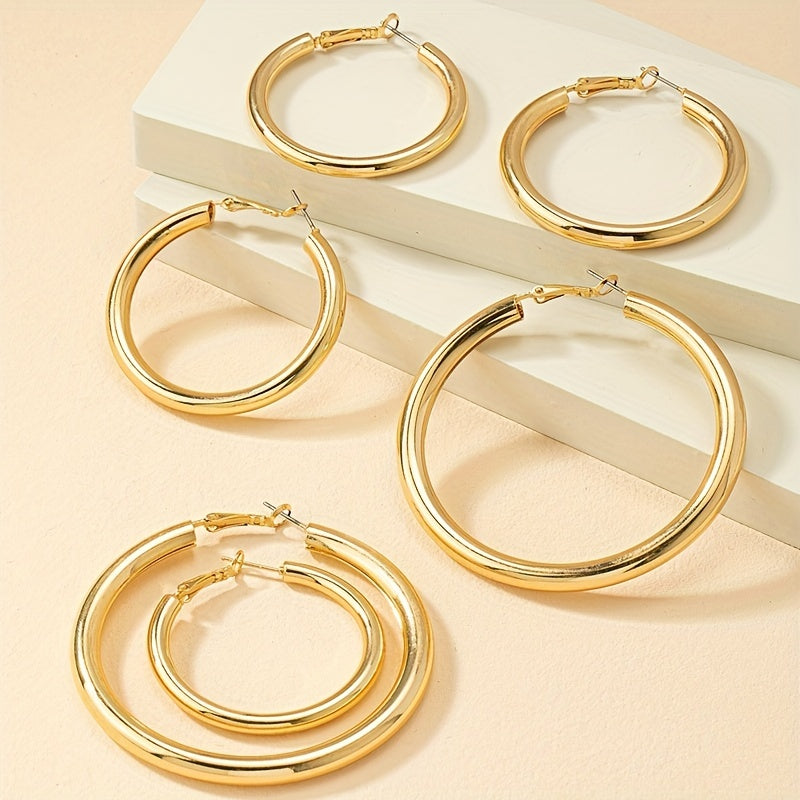 6 Golden Hoop Earrings Hip Hop Style Alloy Jewelry Female Gift Daily