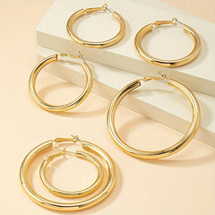 6 Golden Hoop Earrings Hip Hop Style Alloy Jewelry Female Gift Daily