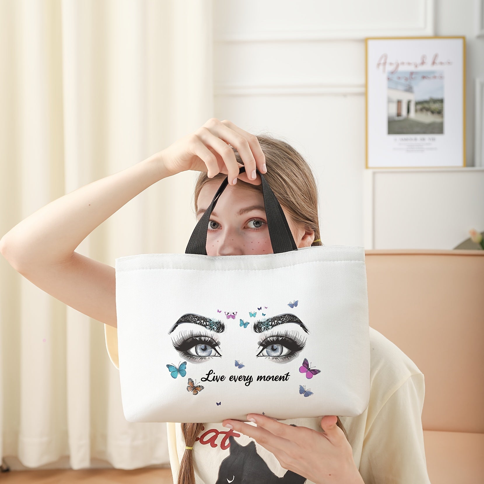 Large Eye Print Lunch Bag Insulated Reusable Box for Women Men