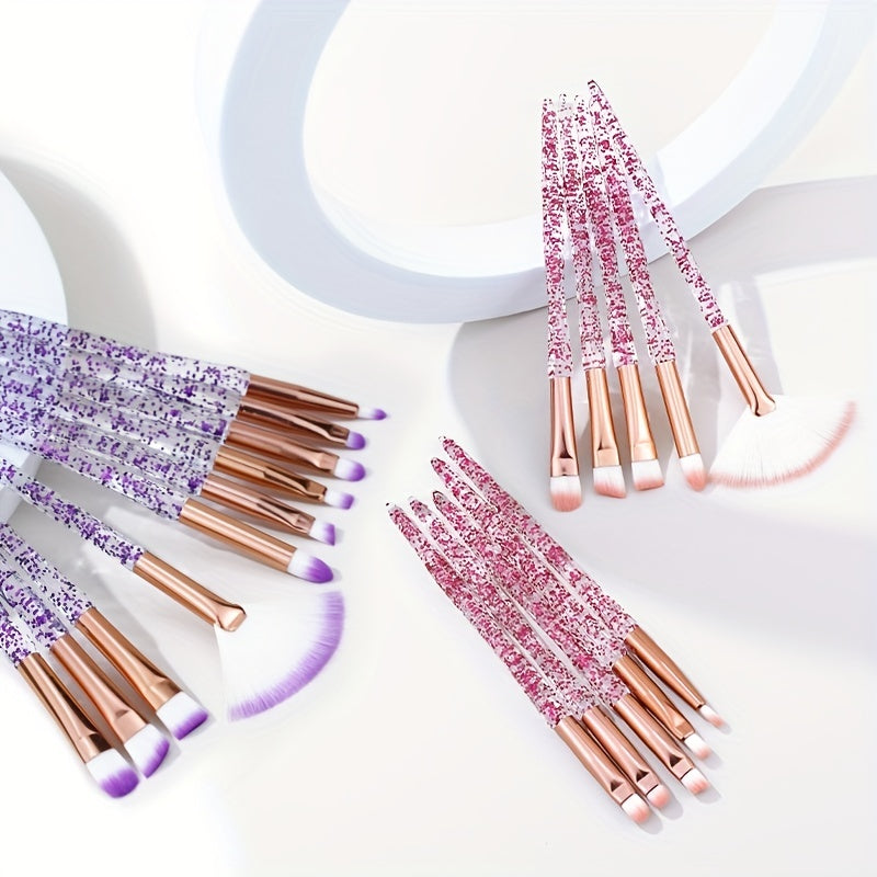 10pcs Crystal Glitter Makeup Brush Set Eye Shadow Eyebrow Blending Power