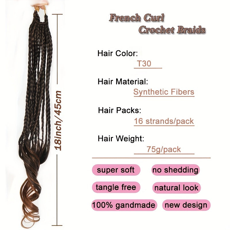 French Curly Braided Hair Crochet Hairpieces Box Braids With Curly Wavy Ends