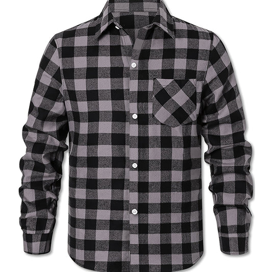 Plaid Print Men's Casual Long Sleeve Shirt with Chest Pocket