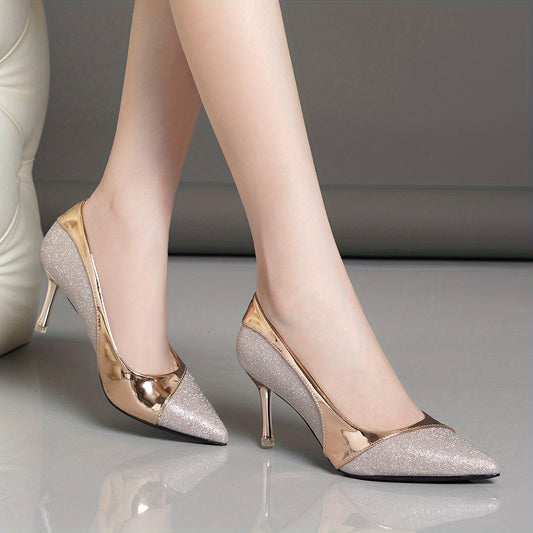 Women's Glitter Stiletto Heels Elegant Pointed Toe Slip On High Heel Shoes