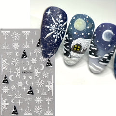 2pcs Christmas Nail Art Stickers 3D Snowman Snowflake Self Adhesive
