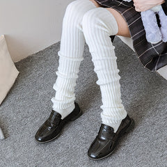 Solid Ribbed Leg Warmers Over Knee Socks Women's Stockings