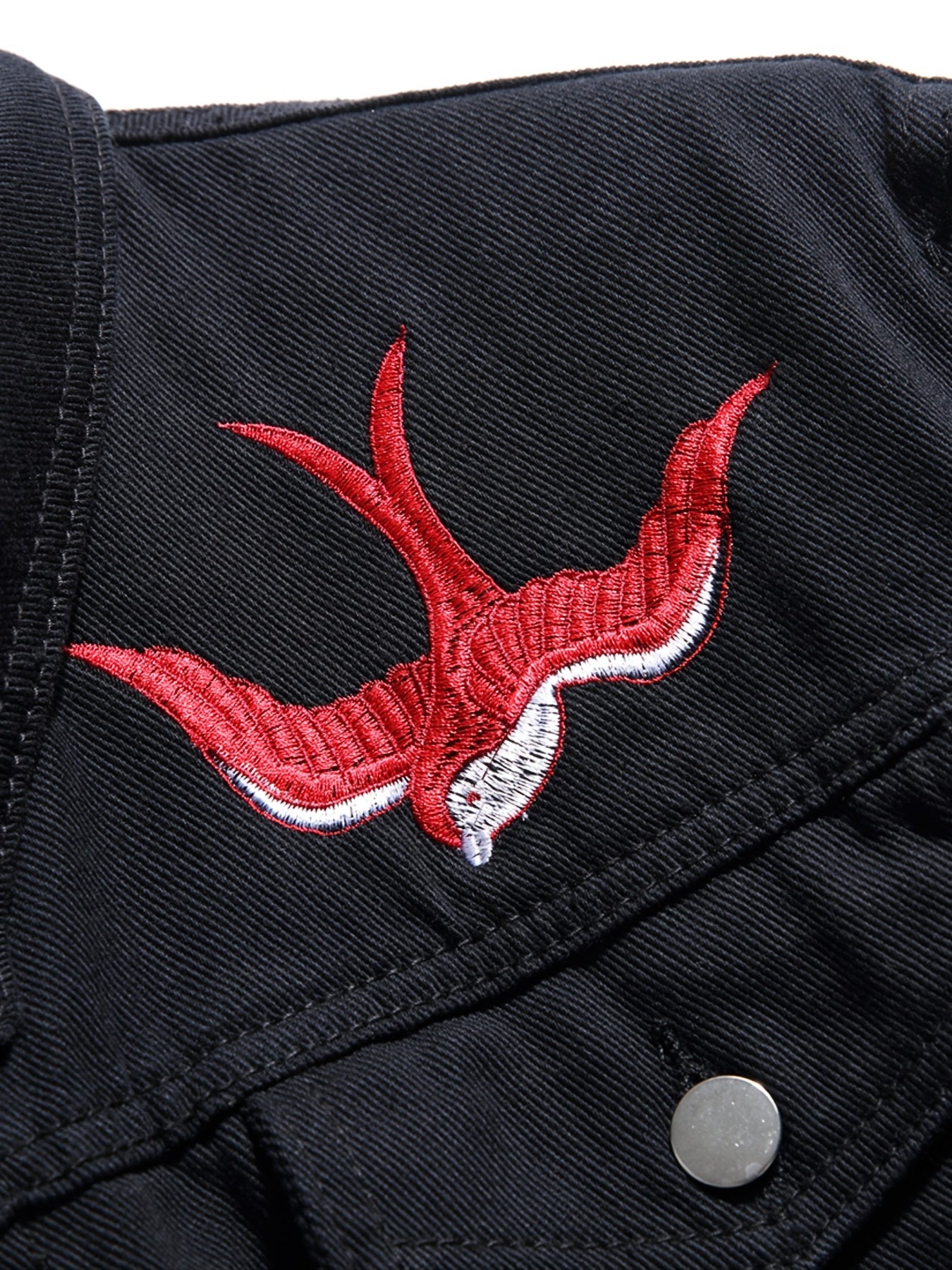 Men's Rose And Birds Embroidered Denim Jacket