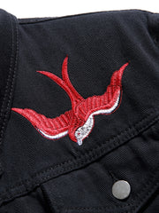 Men's Rose And Birds Embroidered Denim Jacket