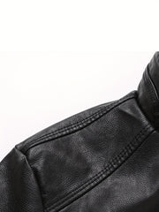 Men's Casual Stand Collar Faux Leather Jacket for Spring Fall