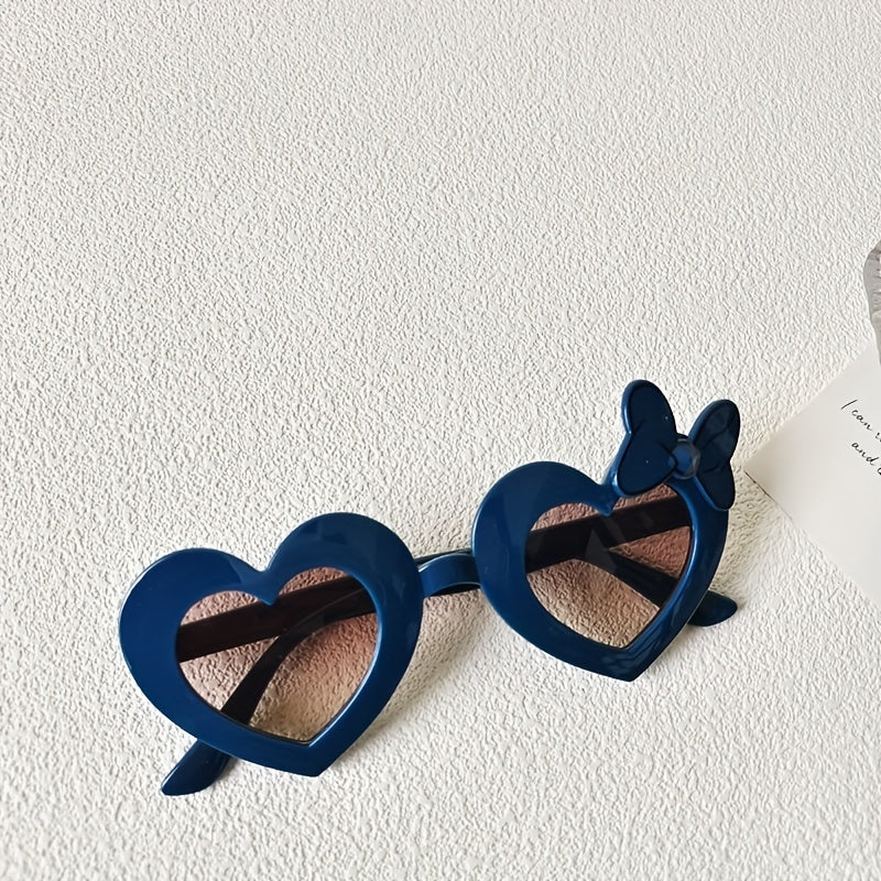 Girls Heart Frame Bowknot Decor Sunglasses UV Protection