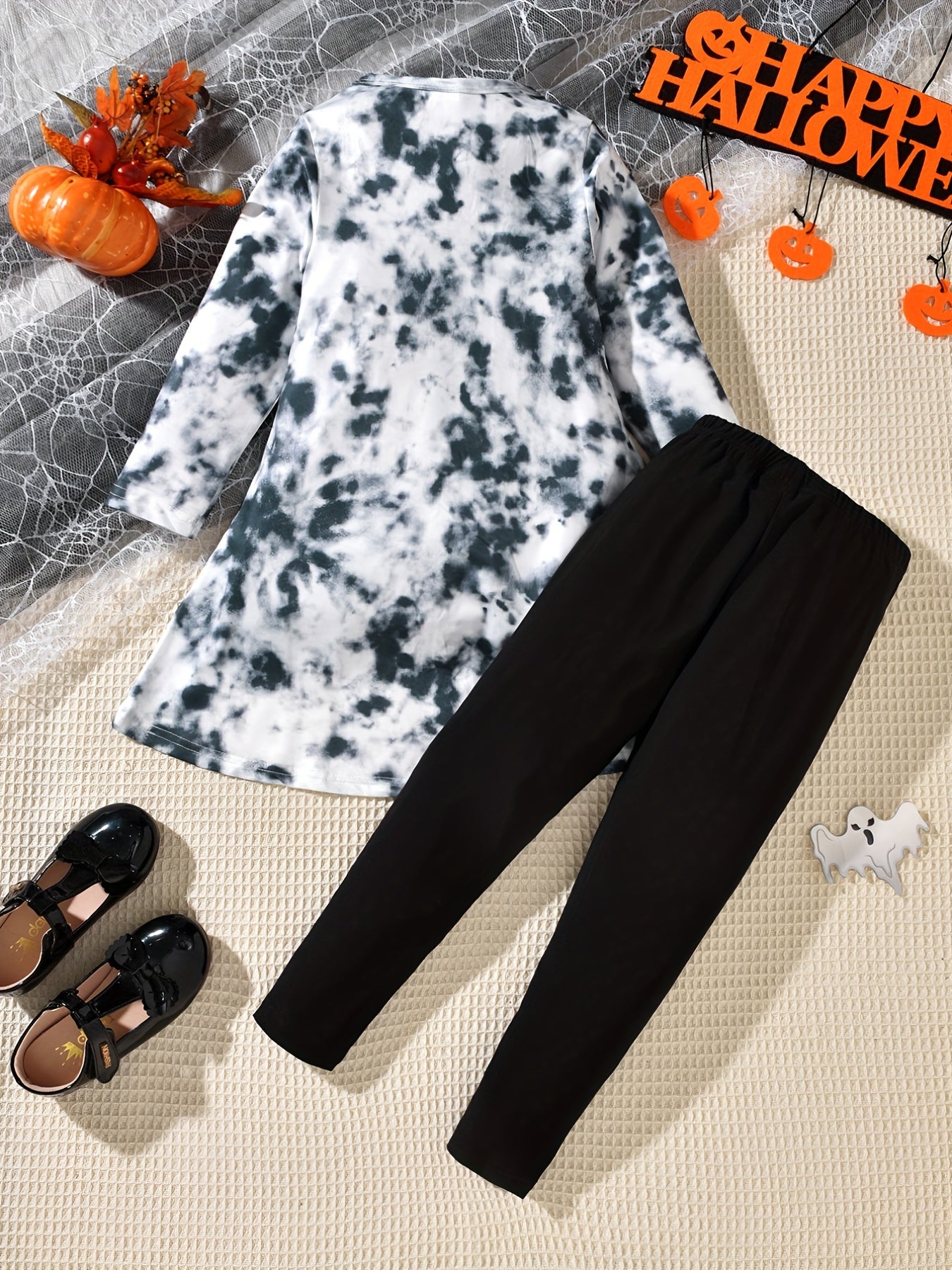 Girl's Halloween Ghost Tie Dye Top & Leggings Set