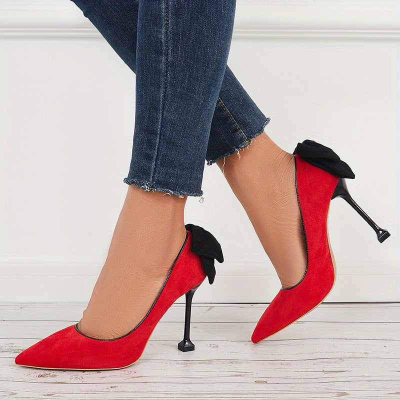 Women's Back Bowknot Stiletto Heels Pointed Toe Slip On High Heels Pumps