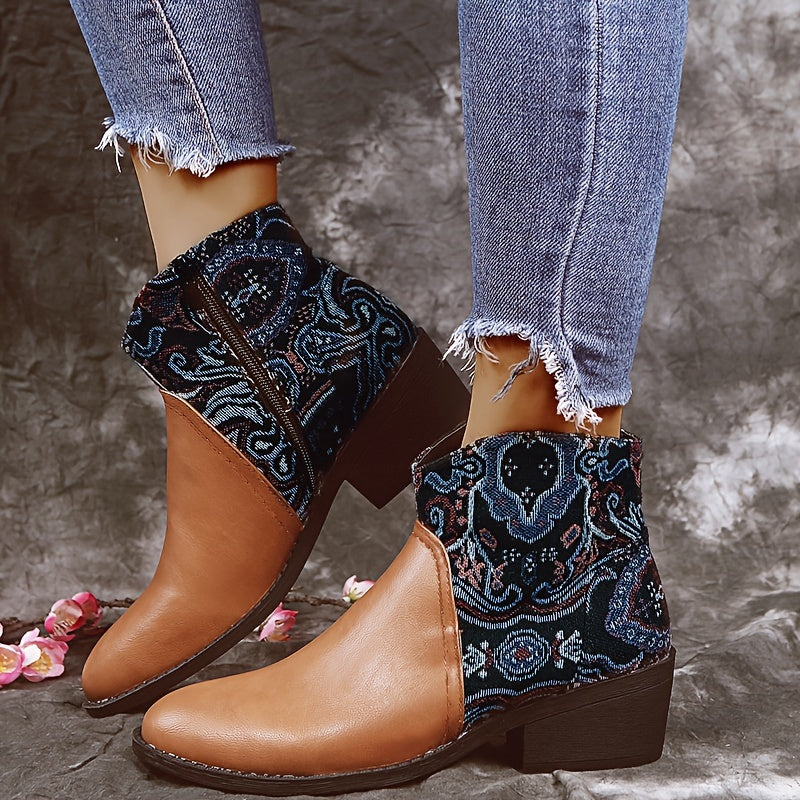 Women's Tribal Style Ankle Boots Chunky Heels Vintage Western Boots