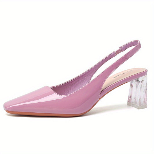 Women's Square Toe Slingback Heels Slip On Dress Pumps