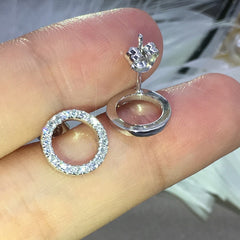 925 Silver Circle Hoop Drop Earrings with Zircon Studs