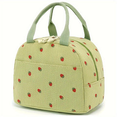 Corduroy Lunch Bag Strawberry Thermal Tote Large Capacity Cooler