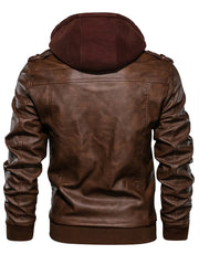 Men's PU Leather Hooded Zipper Jackets with Pockets