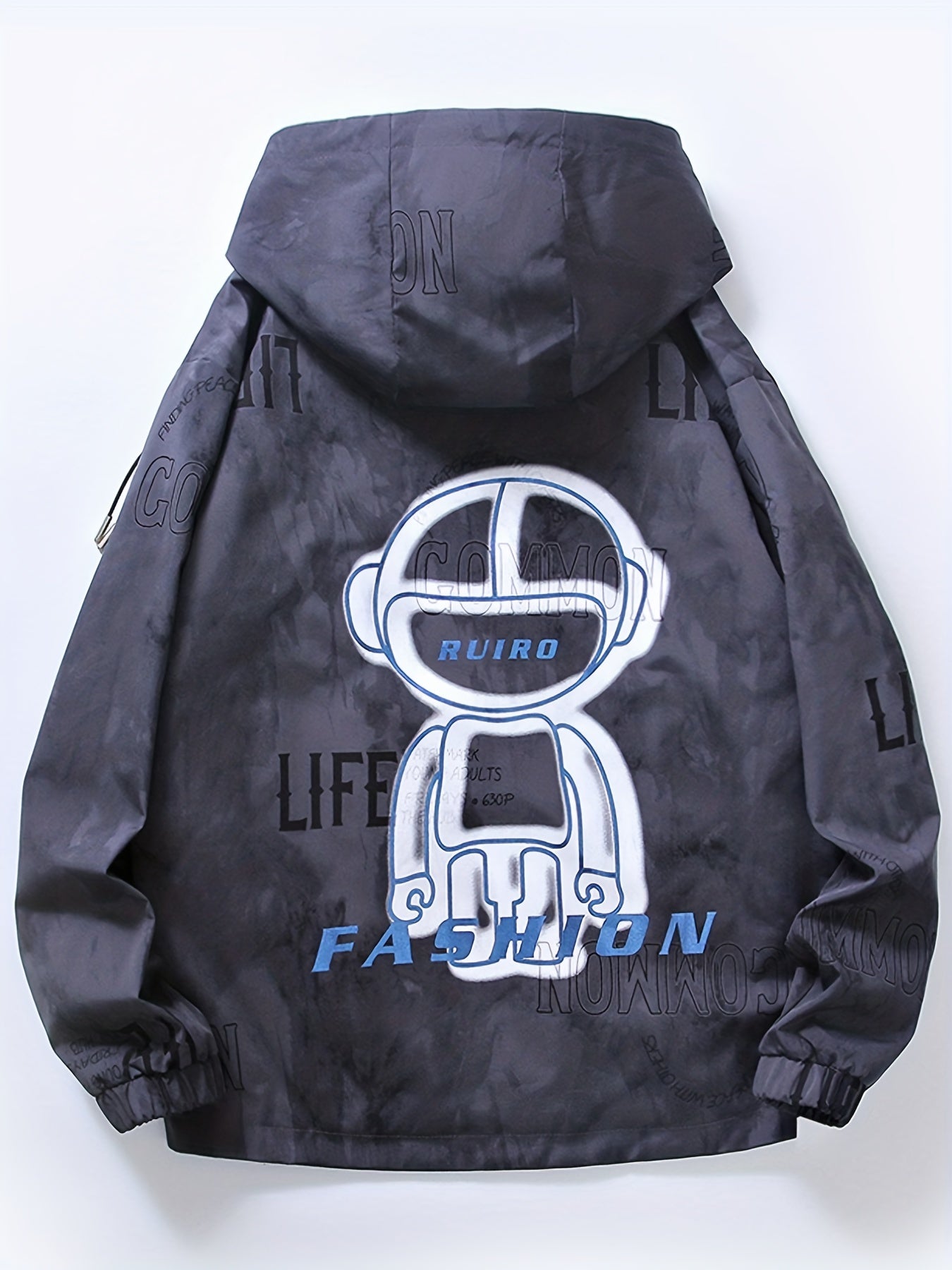 Men's Robot & Letter Print Windproof Jacket
