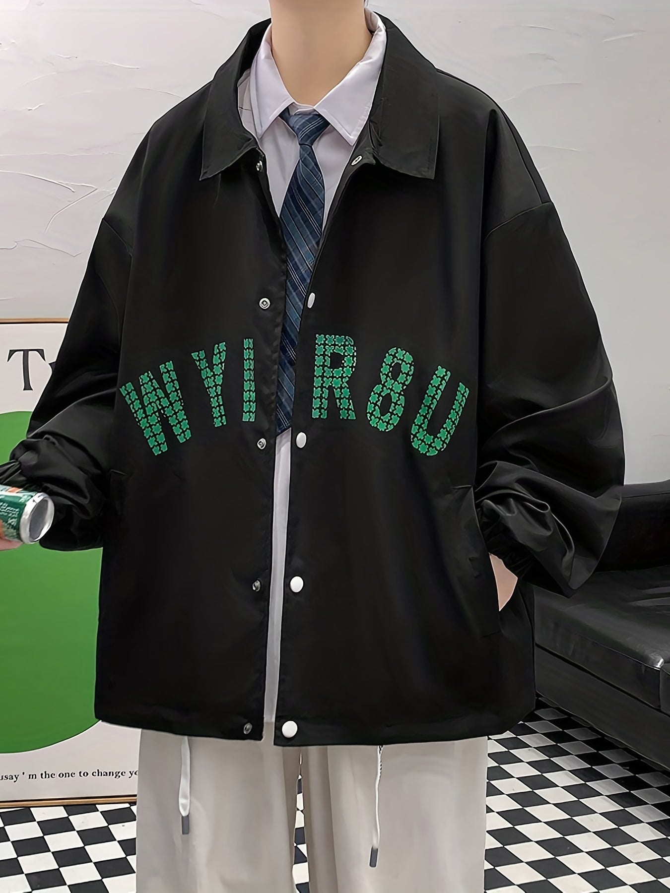 Men's Letter Print Lapel Stylish Coat Jackets