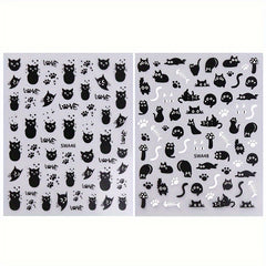 2 Pack Cat Nail Art Stickers Halloween Cartoon Animal Decals DIY Decorations