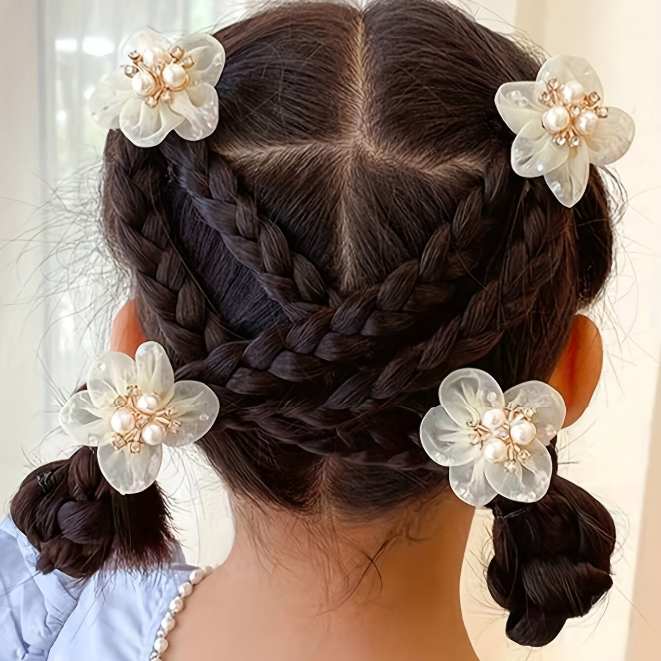 4pcs Girls Faux Pearl & Flower Hair Clip Set