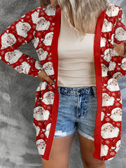 Christmas Cardigan Women's Open Front Santa Print Long Sleeve