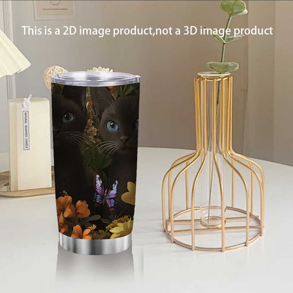 20oz Stainless Steel Tumbler Siamese Cats & Butterflies Double Wall Vacuum Insul