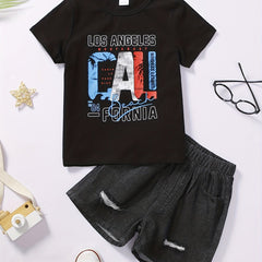Alphabet T shirt & Denim Shorts Set for Boys Kids Summer Clothes