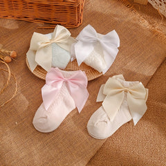 4 Pairs Baby Girls Bowknot Socks Ultra Thin Mesh Breathable Comfy Summer Socks
