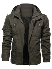 Men's Fleece Warm Cargo Hooded Jacket Vintage Long Sleeves For Winter
