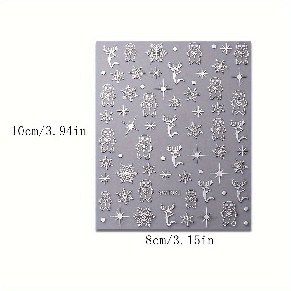 3pcs Christmas Nail Art Stickers Snowflakes Reindeer